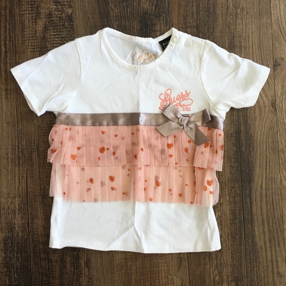 Guess White and Peach Kids Tee with Ruffles - Picture 1 of 4